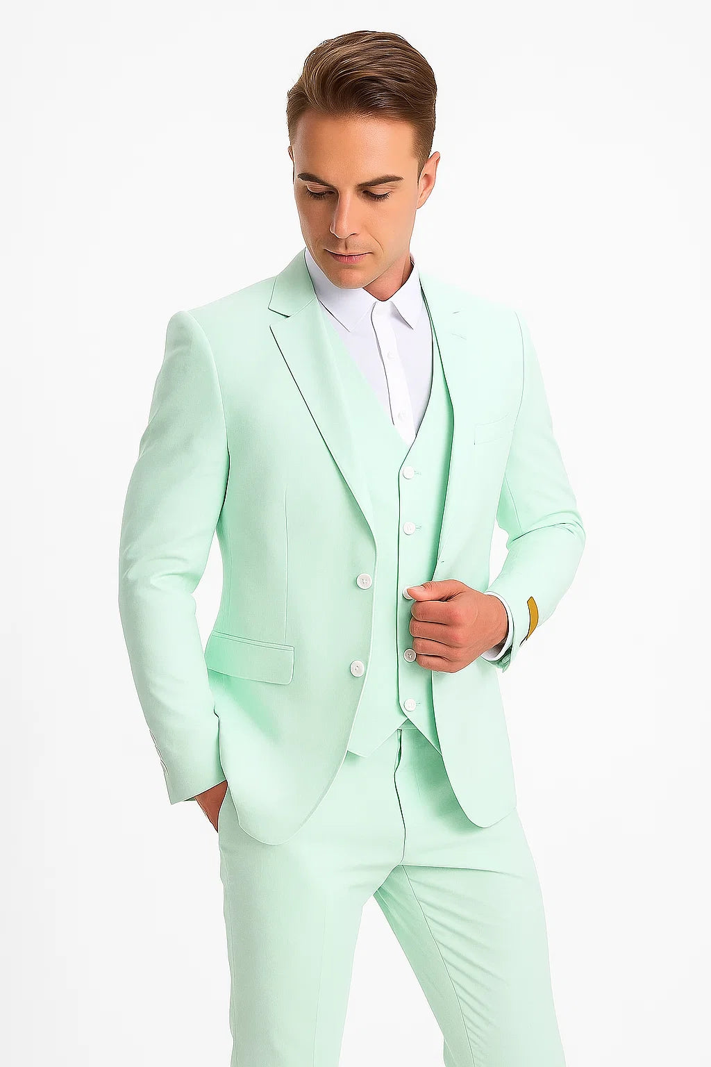 Kentucky Derby Seersucker Suits For Men - Big and Tall Seersucker Suit Mens Vested Summer Seersucker Suit in Green Pinstripe - 38 Regular