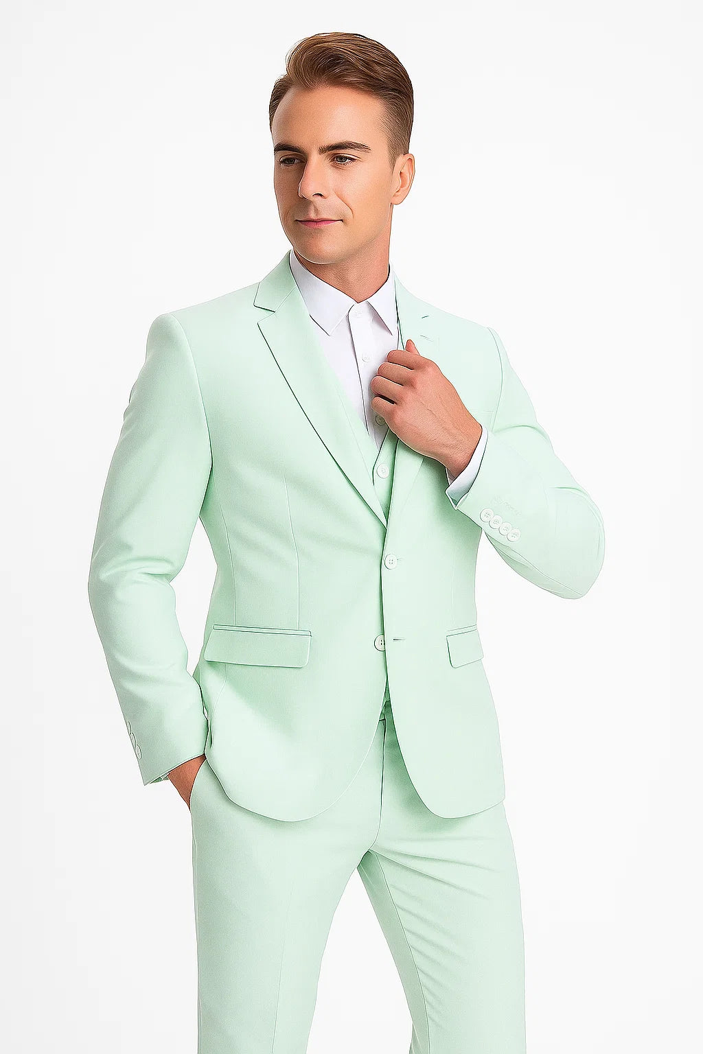 Kentucky Derby Seersucker Suits For Men - Big and Tall Seersucker Suit Mens Vested Summer Seersucker Suit in Green Pinstripe - 38 Regular