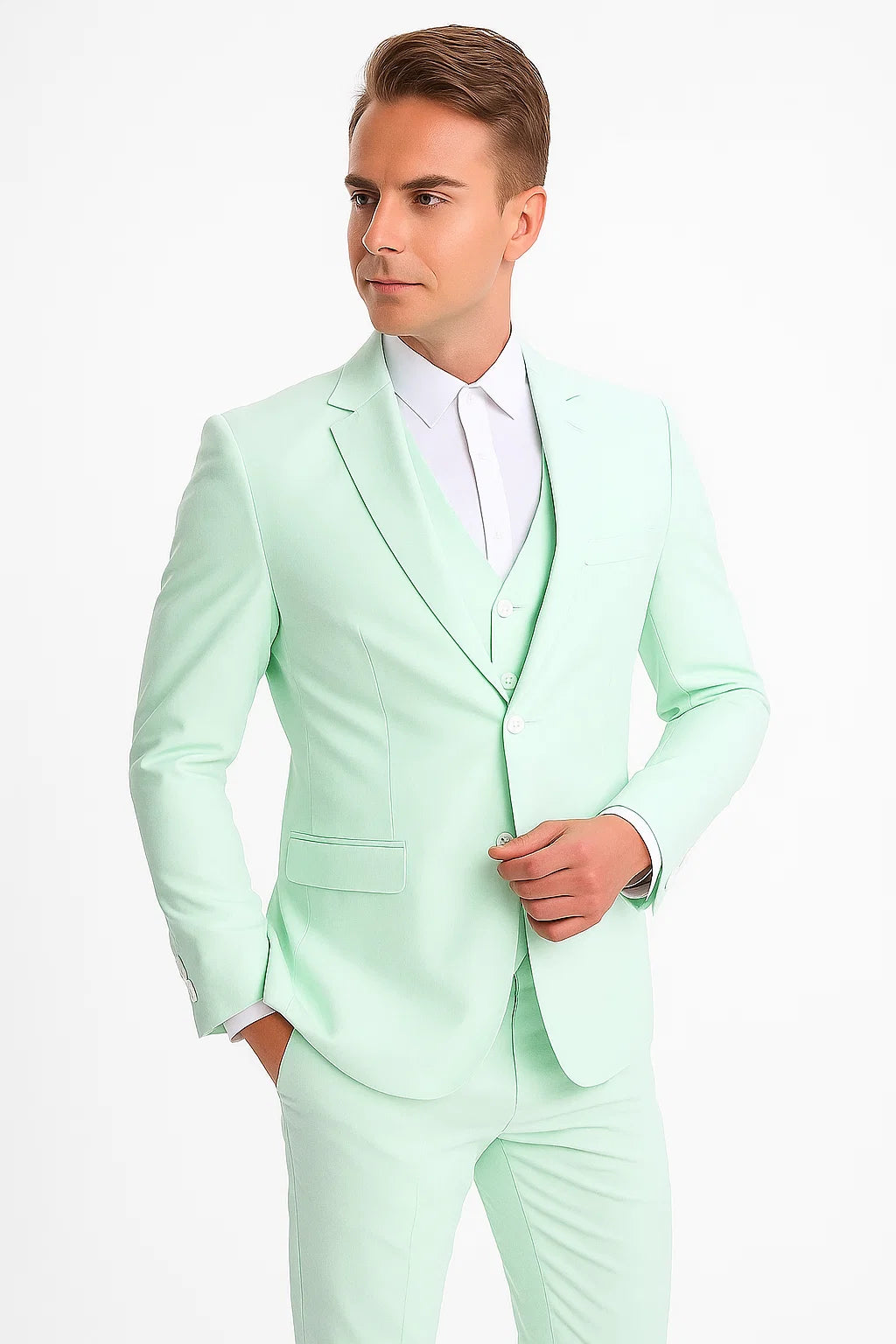 Kentucky Derby Seersucker Suits For Men - Big and Tall Seersucker Suit Mens Vested Summer Seersucker Suit in Green Pinstripe - 38 Regular