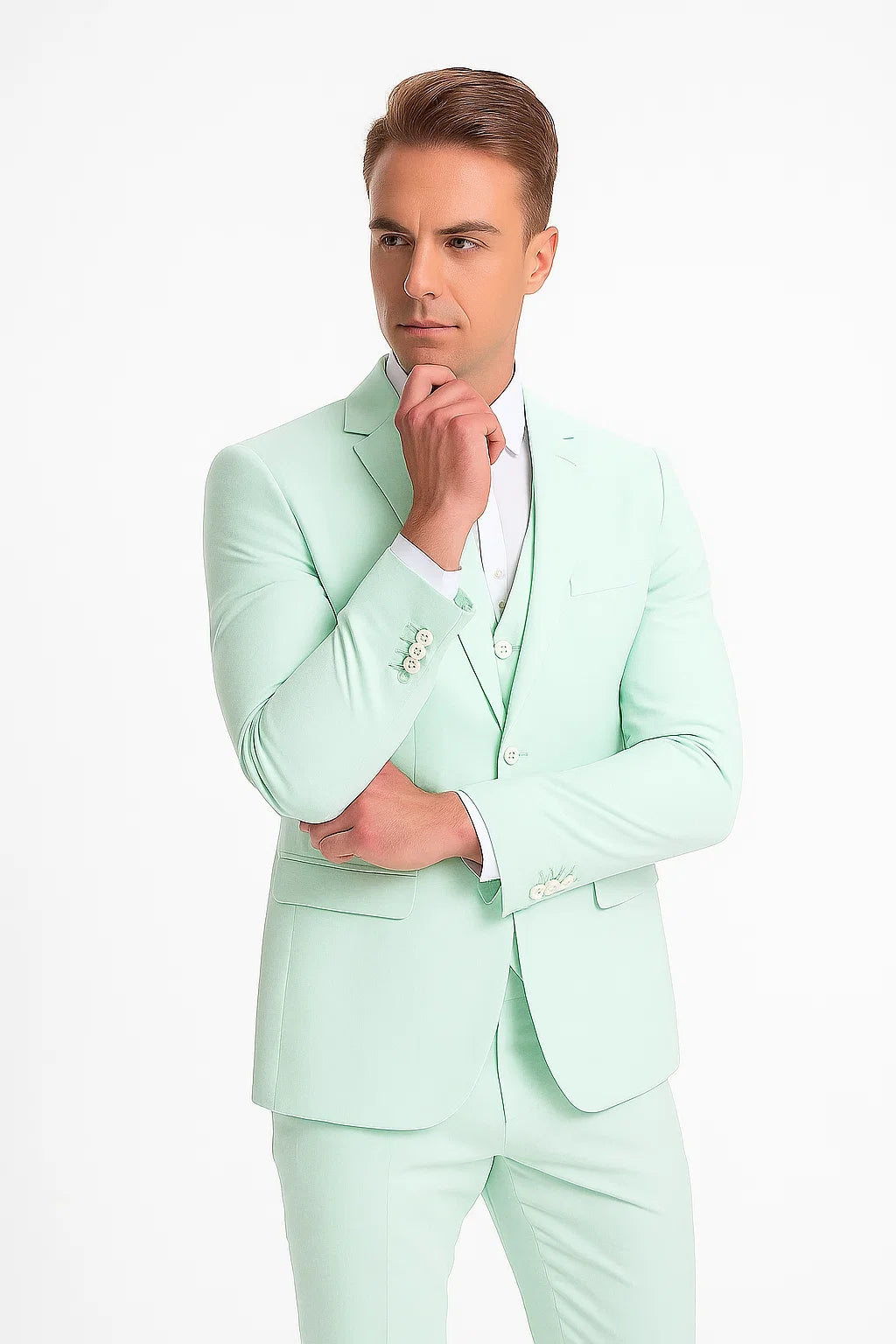 Kentucky Derby Seersucker Suits For Men - Big and Tall Seersucker Suit Mens Vested Summer Seersucker Suit in Green Pinstripe - 38 Regular