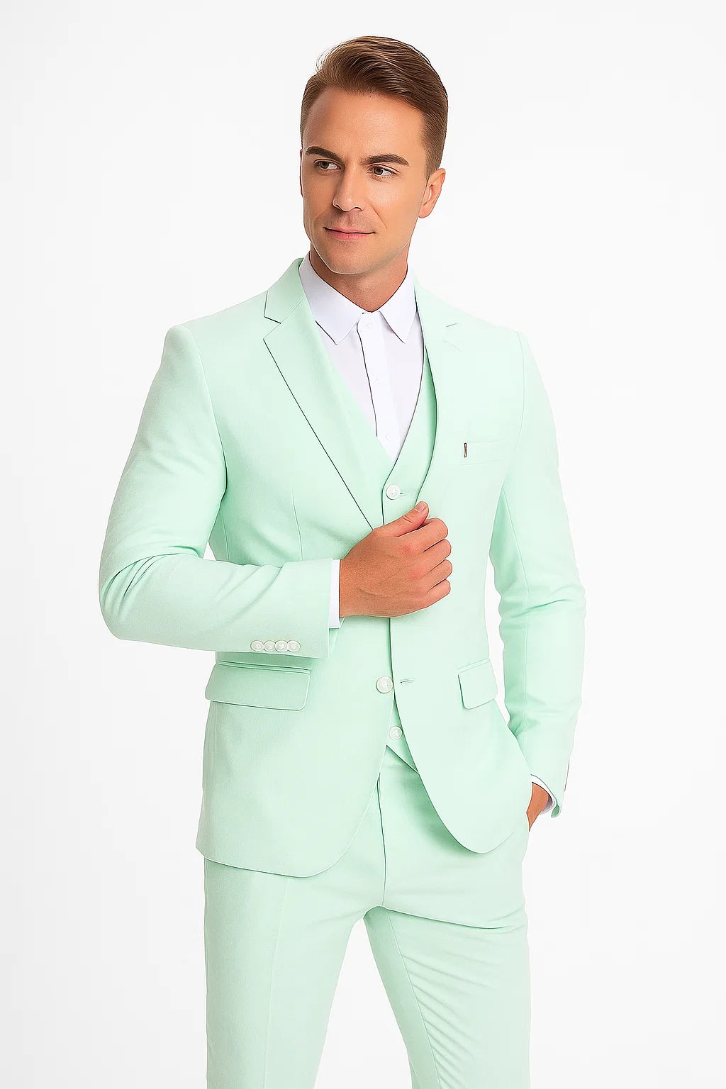 Kentucky Derby Seersucker Suits For Men - Big and Tall Seersucker Suit Mens Vested Summer Seersucker Suit in Green Pinstripe - 38 Regular