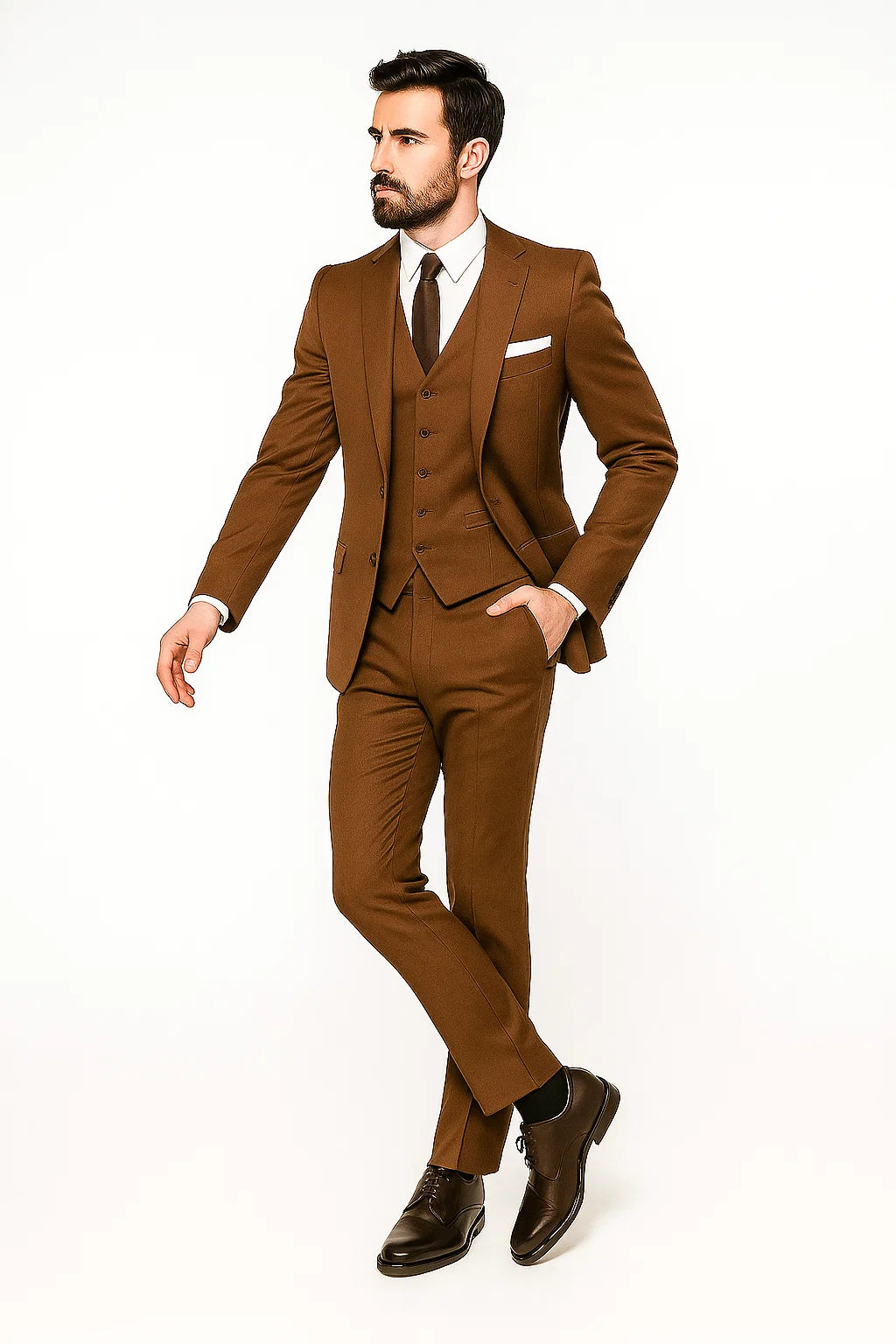 Mens Ryan Gosling La La Land Cognac Vested Suit - 38 Short Jacket+32 Waist Adjustable 28to34)(Height: 5 4 to5 7 )(Neck  15-16.5)S-M)