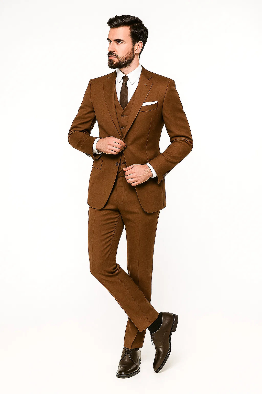 Mens Ryan Gosling La La Land Cognac Vested Suit - 38 Short Jacket+32 Waist Adjustable 28to34)(Height: 5 4 to5 7 )(Neck  15-16.5)S-M)