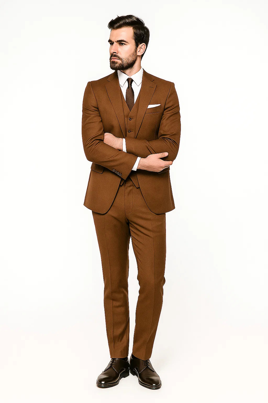 Mens Ryan Gosling La La Land Cognac Vested Suit - 38 Short Jacket+32 Waist Adjustable 28to34)(Height: 5 4 to5 7 )(Neck  15-16.5)S-M)
