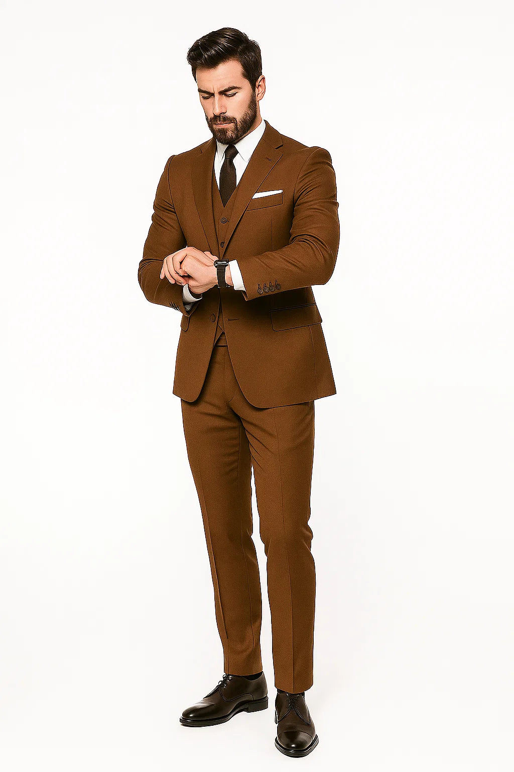 Mens Ryan Gosling La La Land Cognac Vested Suit - 38 Short Jacket+32 Waist Adjustable 28to34)(Height: 5 4 to5 7 )(Neck  15-16.5)S-M)
