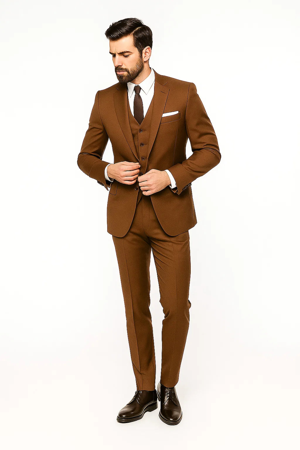 Mens Ryan Gosling La La Land Cognac Vested Suit - 38 Short Jacket+32 Waist Adjustable 28to34)(Height: 5 4 to5 7 )(Neck  15-16.5)S-M)