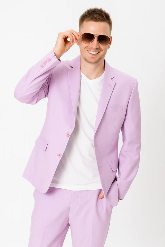 EJ Samuel Men's Modern Lilac Lavender Summer Linen Suit - Classic Fit