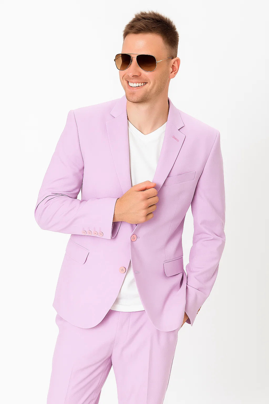 EJ Samuel Men's Modern Lilac Lavender Summer Linen Suit - Classic Fit - 42 Long + 36 Waist(Adjust 2" Large and amp 4")