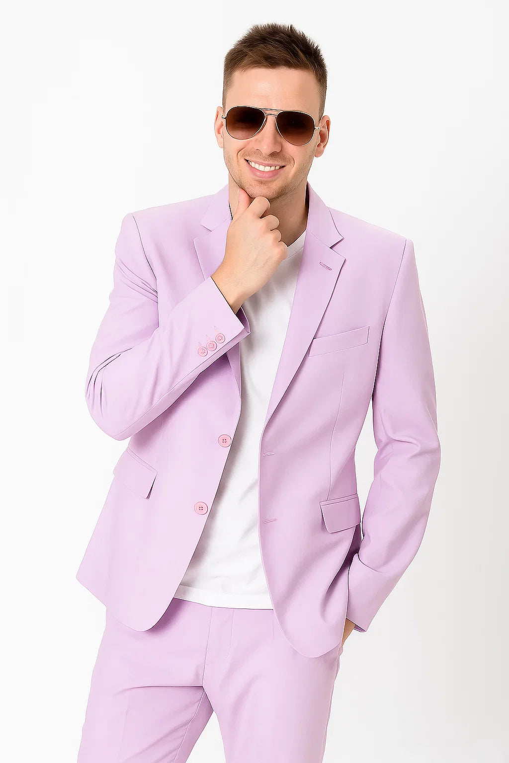 EJ Samuel Men's Modern Lilac Lavender Summer Linen Suit - Classic Fit - 42 Long + 36 Waist(Adjust 2" Large and amp 4")
