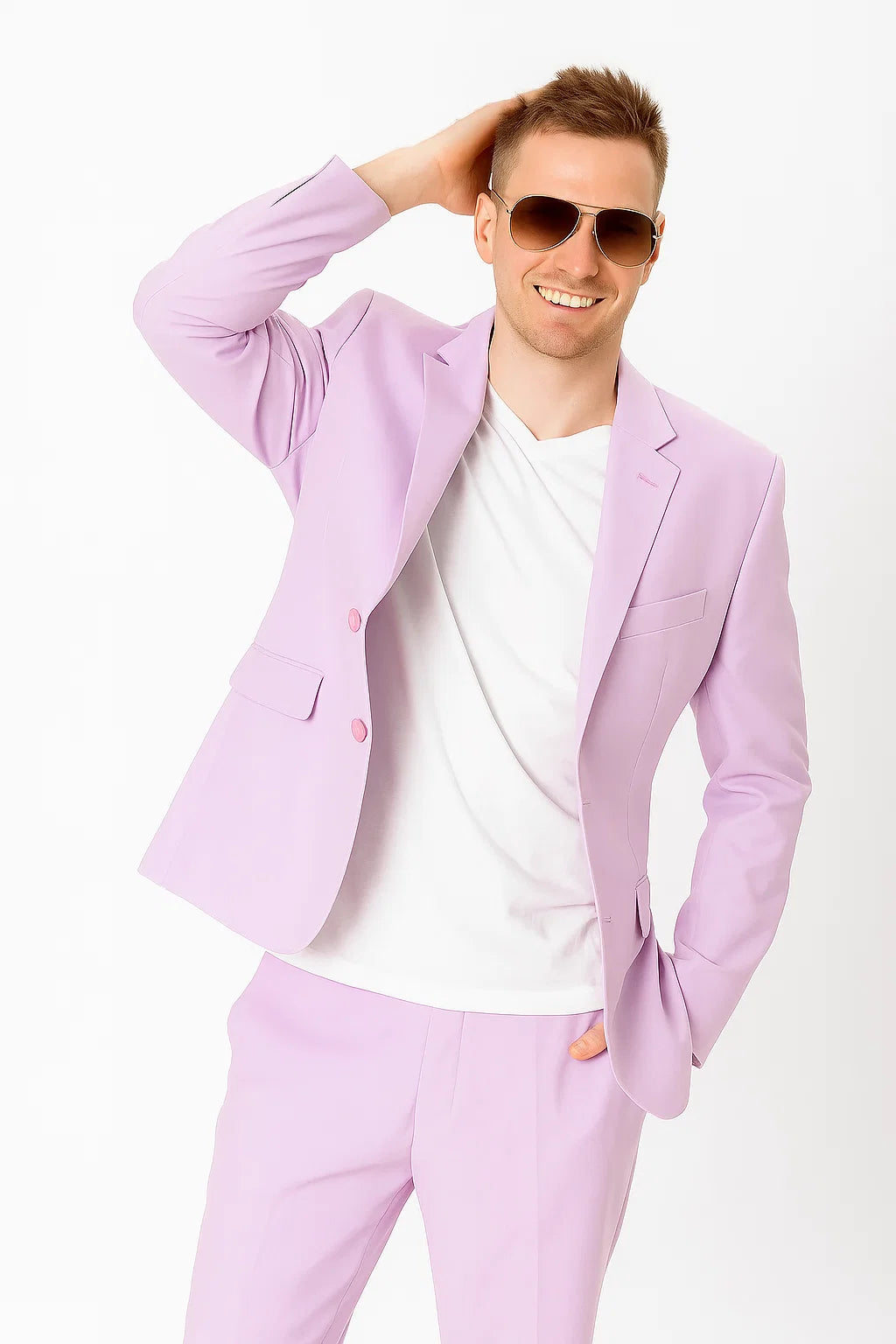 EJ Samuel Men's Modern Lilac Lavender Summer Linen Suit - Classic Fit - 42 Long + 36 Waist(Adjust 2" Large and amp 4")