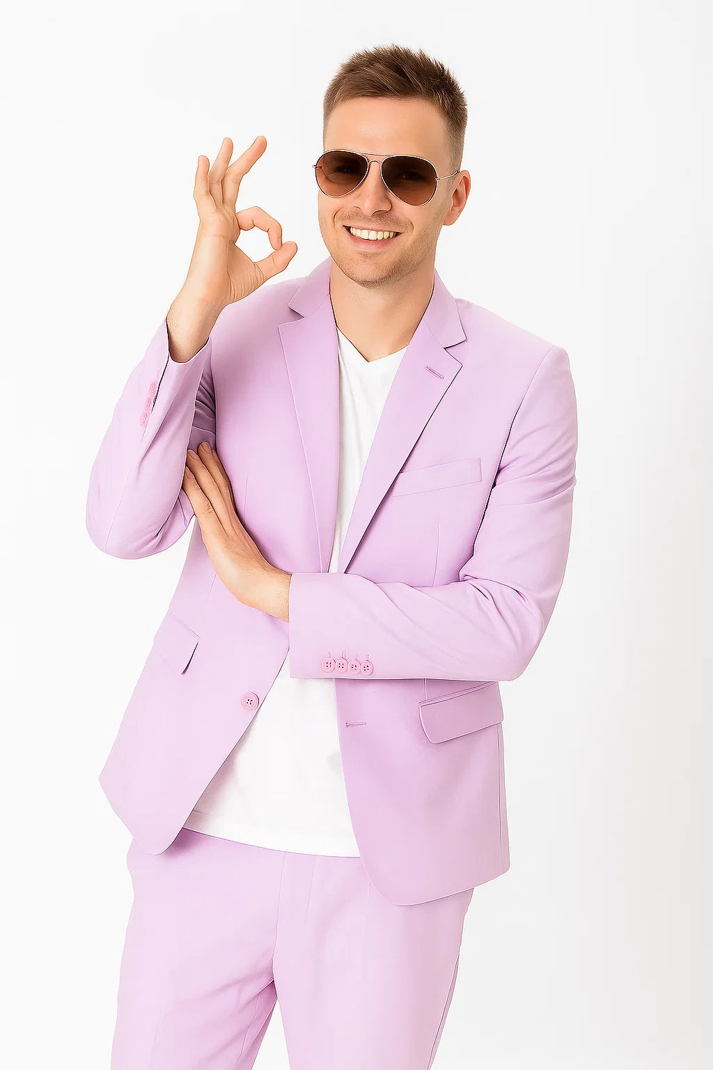 EJ Samuel Men's Modern Lilac Lavender Summer Linen Suit - Classic Fit - 42 Long + 36 Waist(Adjust 2" Large and amp 4")