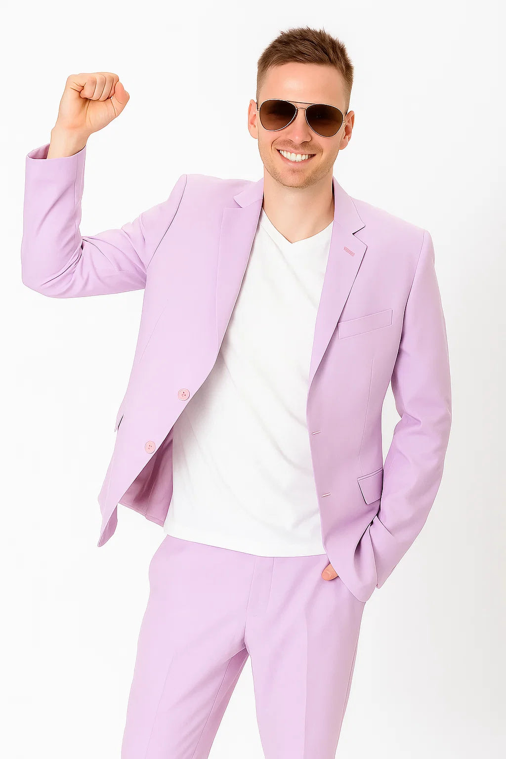 EJ Samuel Men's Modern Lilac Lavender Summer Linen Suit - Classic Fit - 42 Long + 36 Waist(Adjust 2" Large and amp 4")