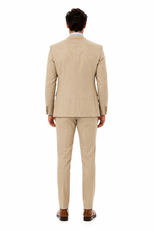 Taupe Modern Fit 3-Piece Suit with Lapel Vest & Adjustable Pants