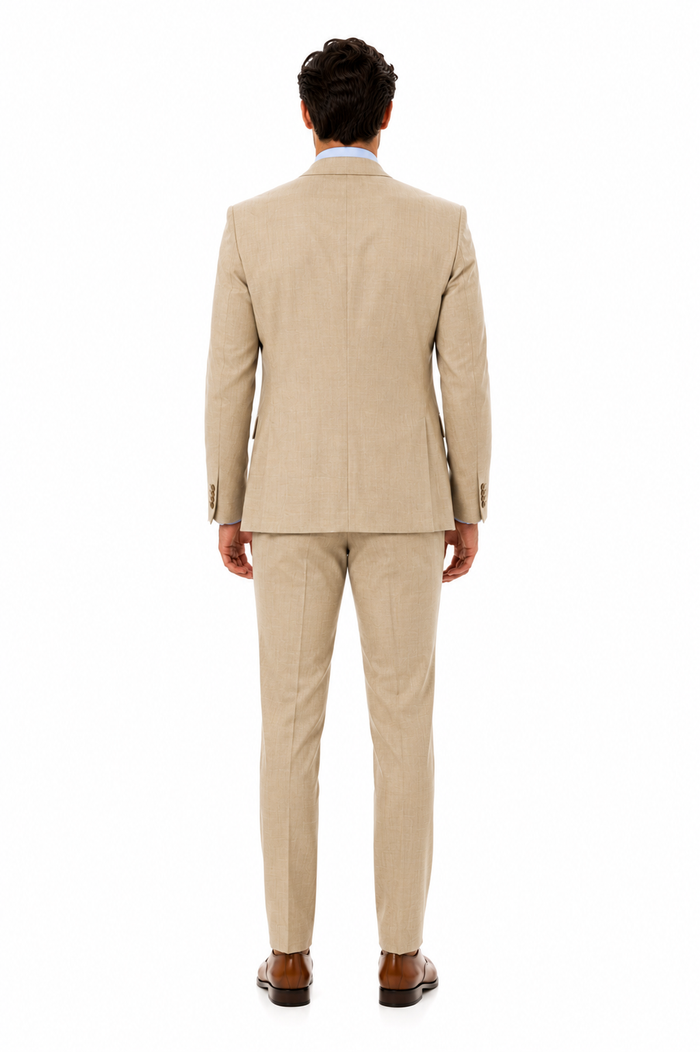 Taupe Modern Fit 3-Piece Suit with Lapel Vest & Adjustable Pants