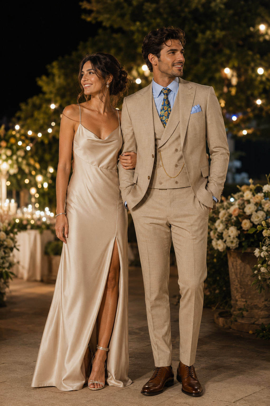 Taupe Modern Fit 3-Piece Suit with Lapel Vest & Adjustable Pants