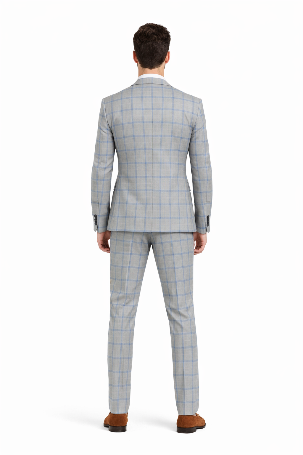 Tazio Men's Skinny Fit 4 Piece Suit Bold Windowpane Plaid - 38 Short Jacket+32 Waist Adjustable 28to34)(Height: 5 4 to5 7 )(Neck  15-16.5)S-M)
