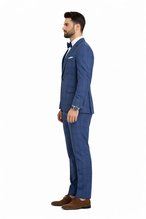 Tazio Men's Skinny Fit 4 Piece Suit Bold Windowpane Plaid