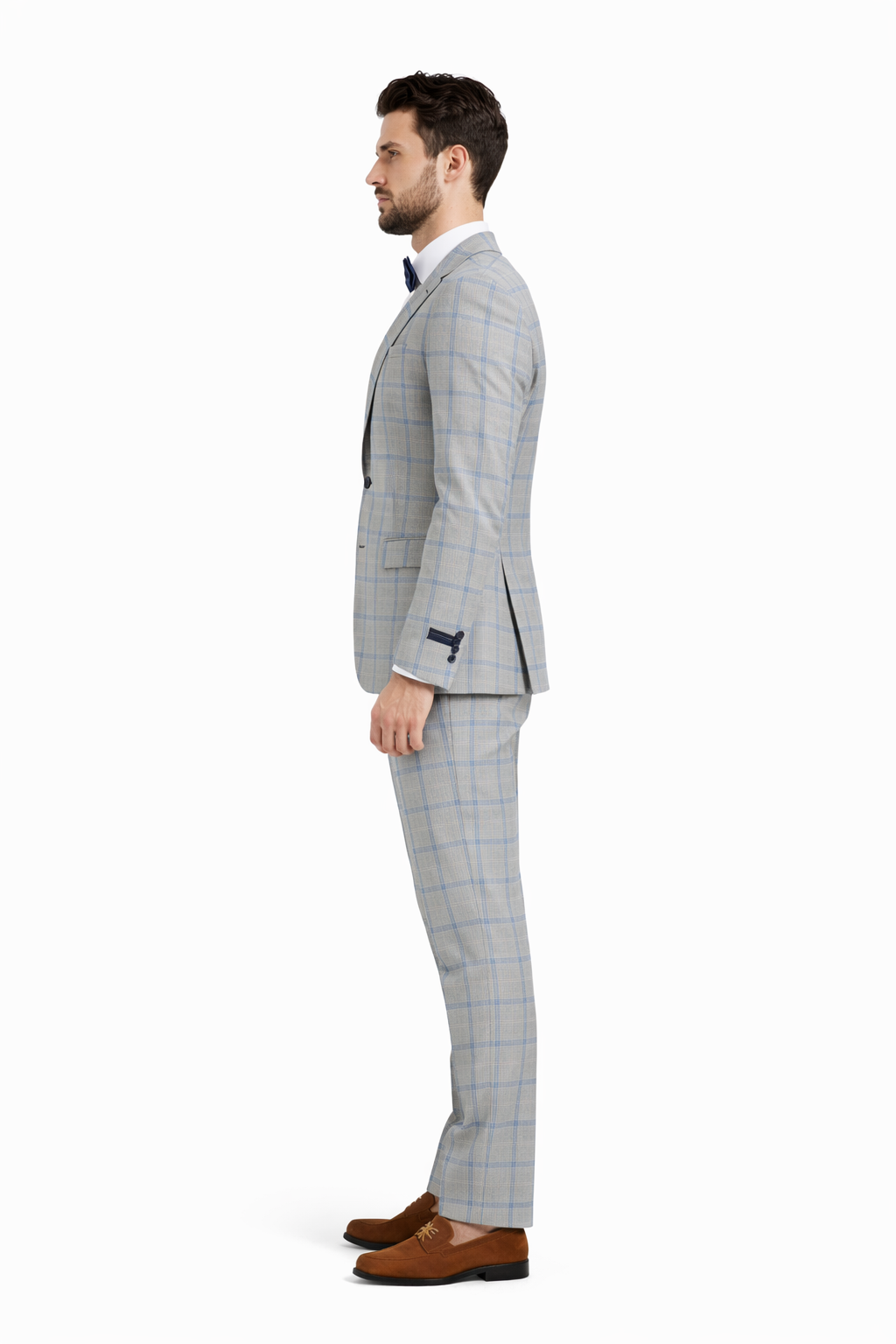 Tazio Men's Skinny Fit 4 Piece Suit Bold Windowpane Plaid