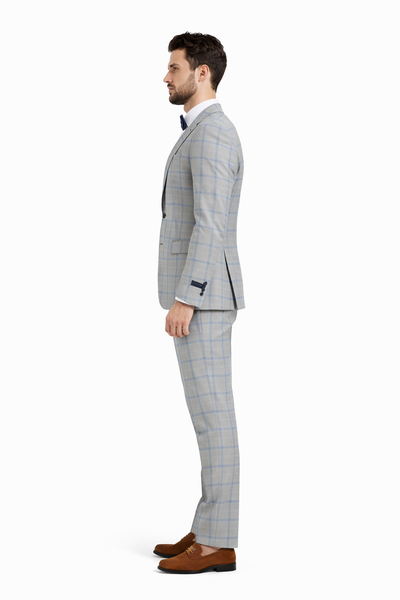 Tazio Men's Skinny Fit 4 Piece Suit Bold Windowpane Plaid