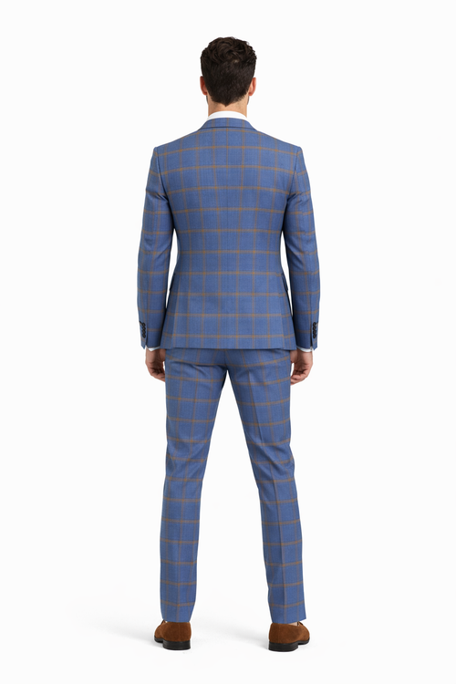 Tazio Men's Skinny Fit 4 Piece Suit Bold Windowpane Plaid