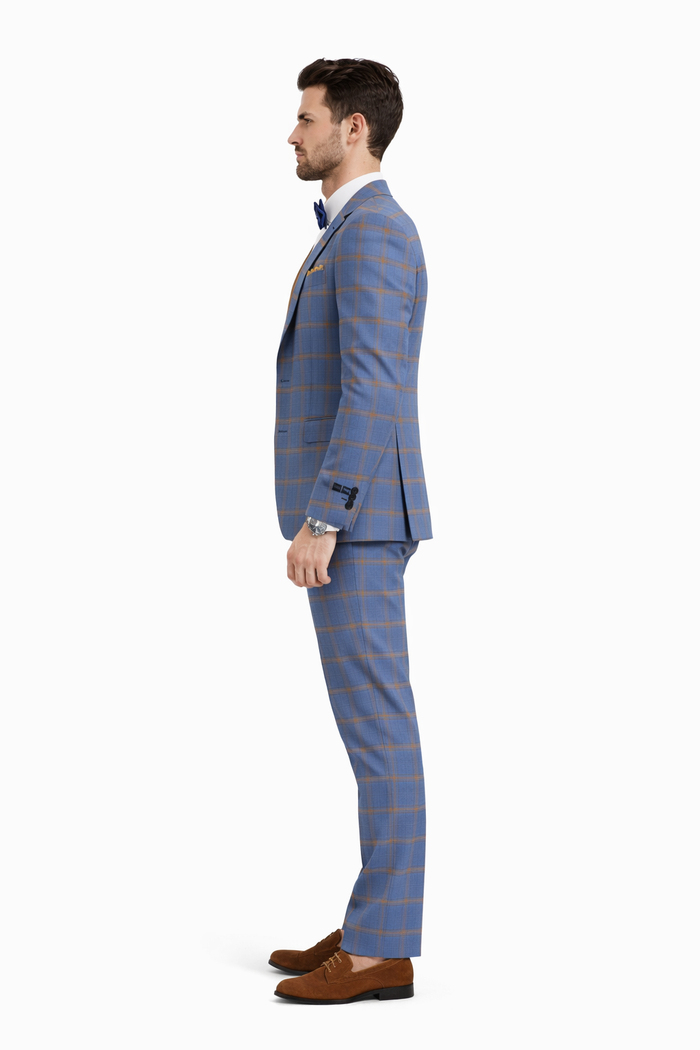 Tazio Men's Skinny Fit 4 Piece Suit Bold Windowpane Plaid