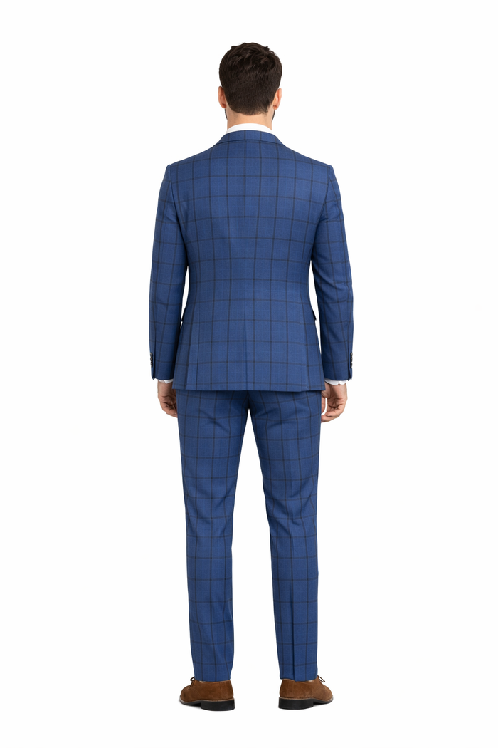 Tazio Men's Skinny Fit 4 Piece Suit Bold Windowpane Plaid