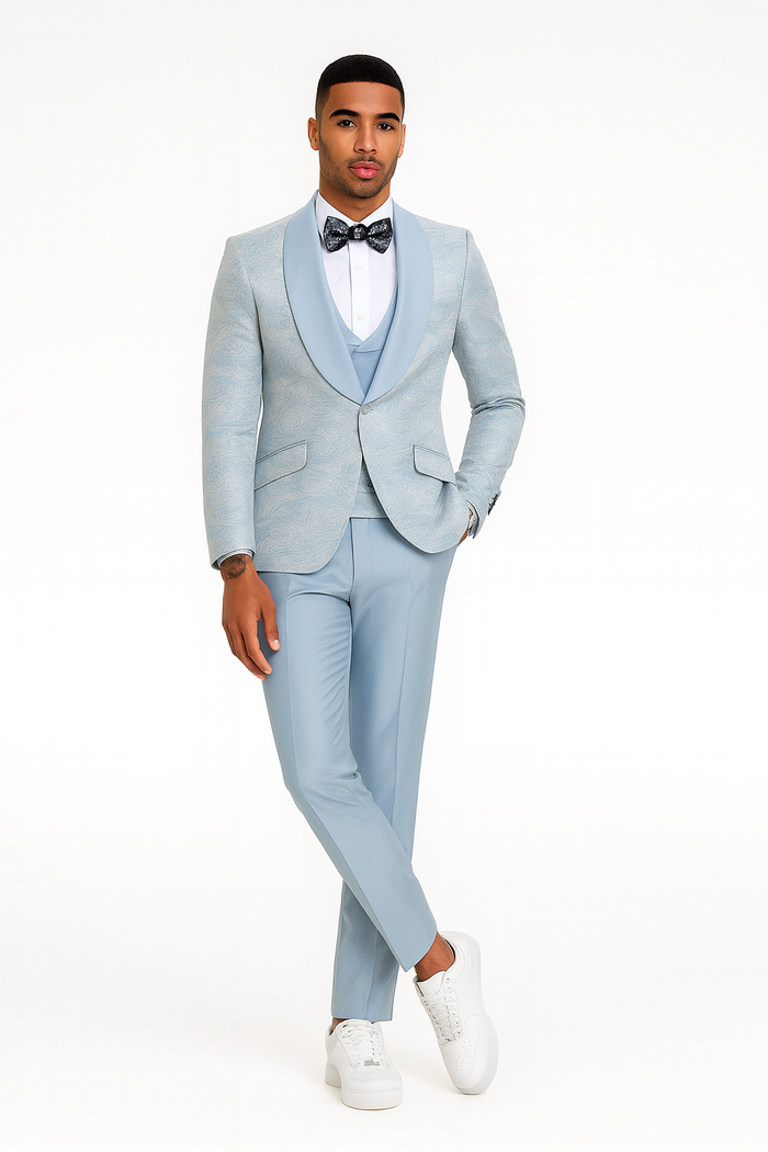 2026 Prom 2026 Special Blue Tuxedo Suit w/ Double-Breasted Vest by Tazzio