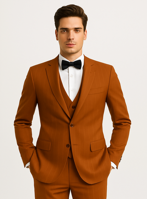 Terracotta Orange Pinstripe Suit for Men Tazzio Skinny Fit Modern Suit