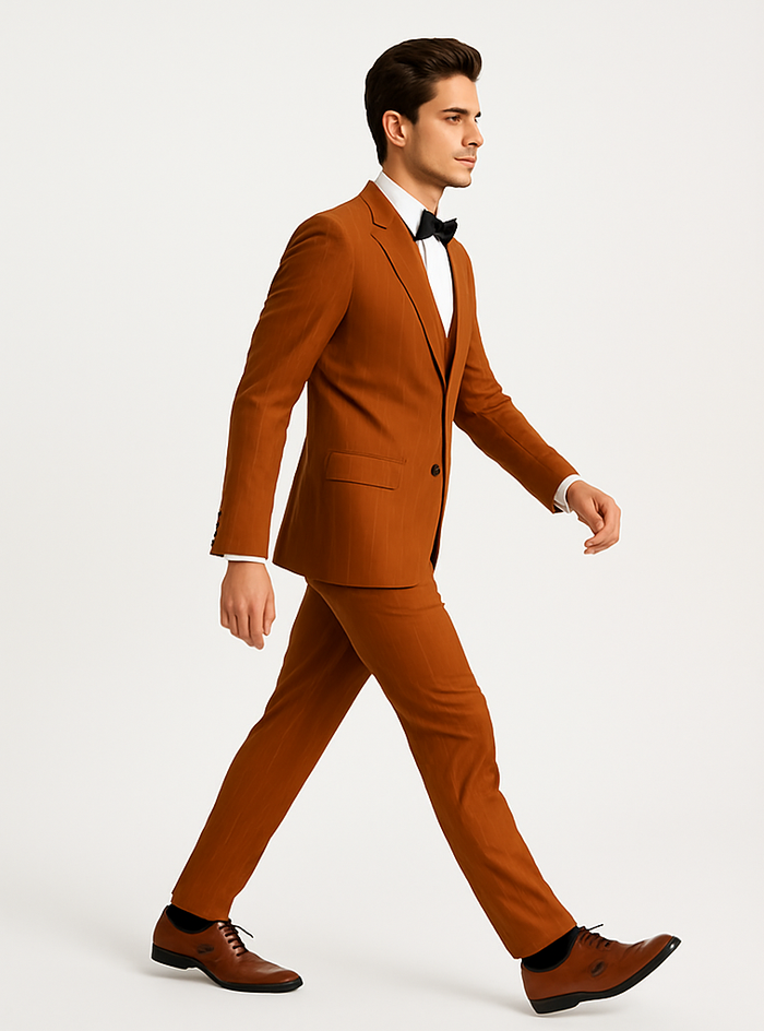 Terracotta Orange Pinstripe Suit for Men Tazzio Skinny Fit Modern Suit