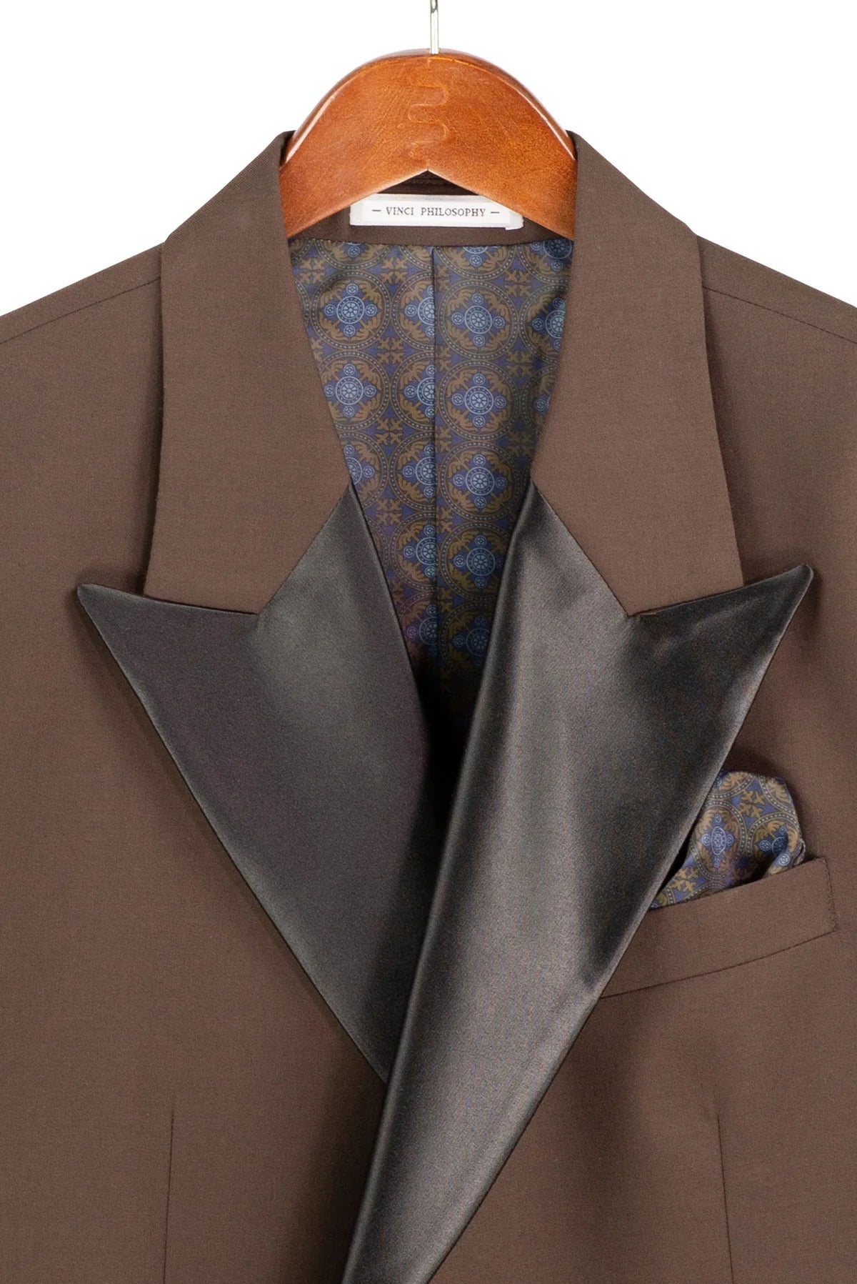 Mens Regular Fit Double Breasted Tuxedo with Satin Lapel and Bow Tie - Brown - 34 Short or Extra Small