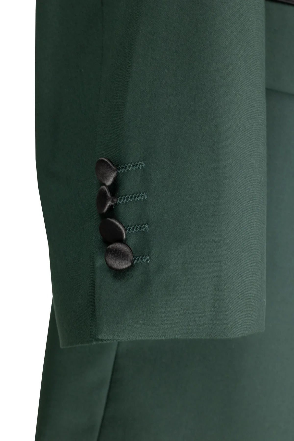 Mens Regular Fit Double Breasted Tuxedo with Satin Lapel and Bow Tie - Hunter Green - 34 Short or Extra Small