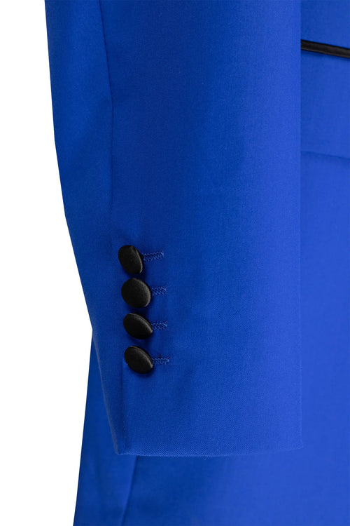 Mens Regular Fit Double Breasted Tuxedo with Satin Lapel and Bow Tie - Royal Blue