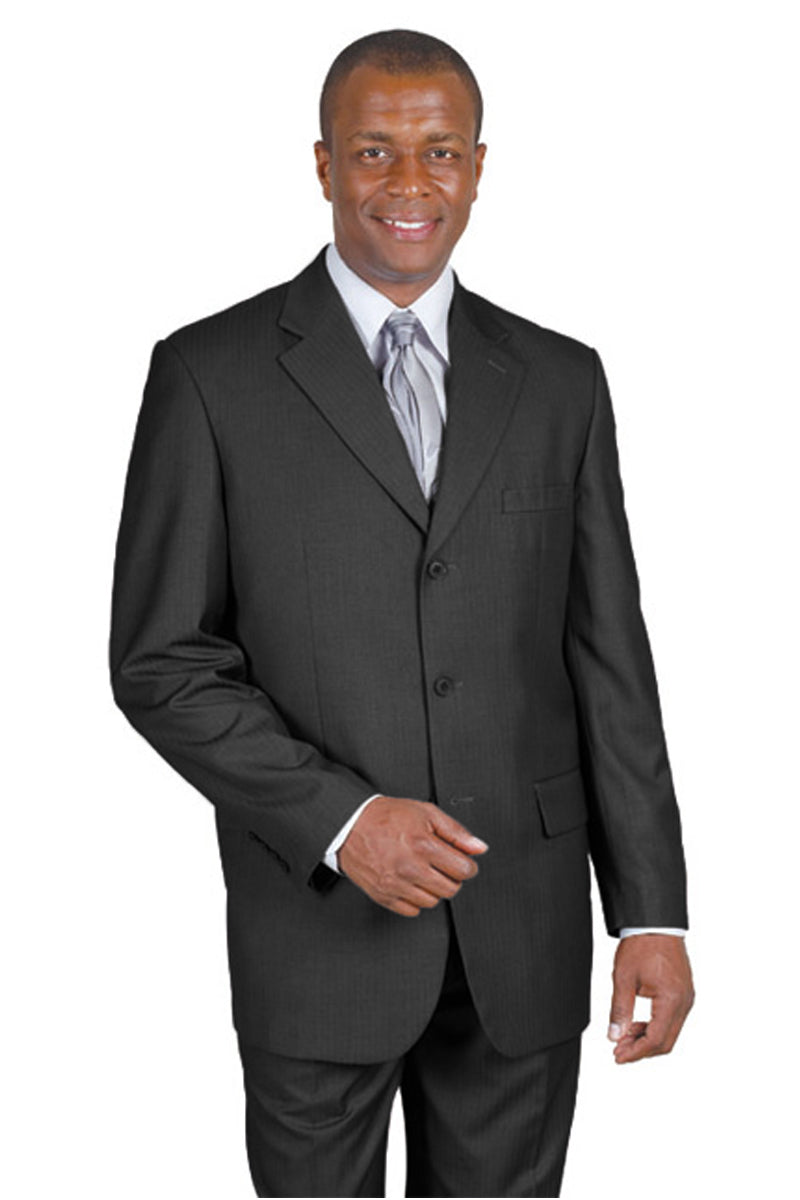 "Classic Men's 3-Button Black Wool Pinstripe Suit - Tonal Design"