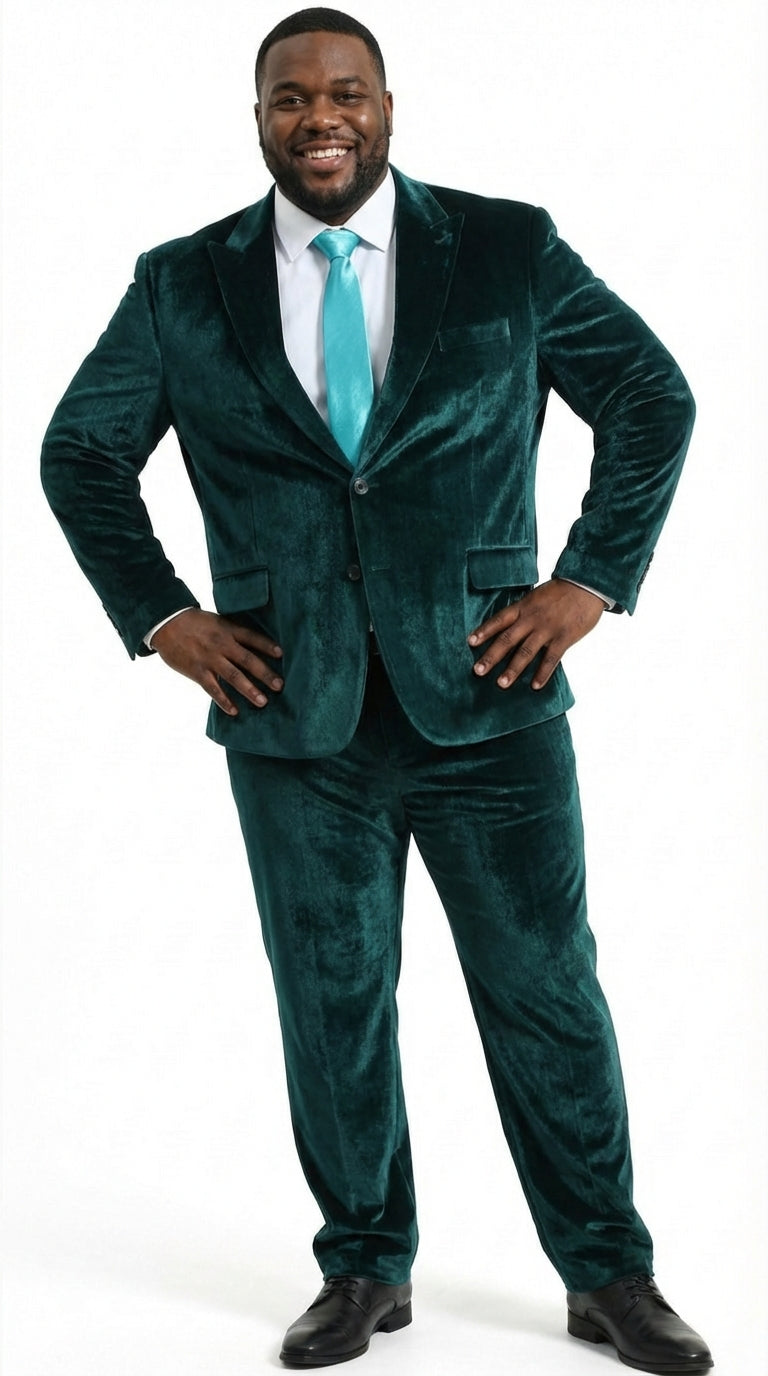 Mens Emerald Green Teal Blue Velvet Suit – Luxury Two Piece Formal Evening Suit - 34 Short or Extra Small