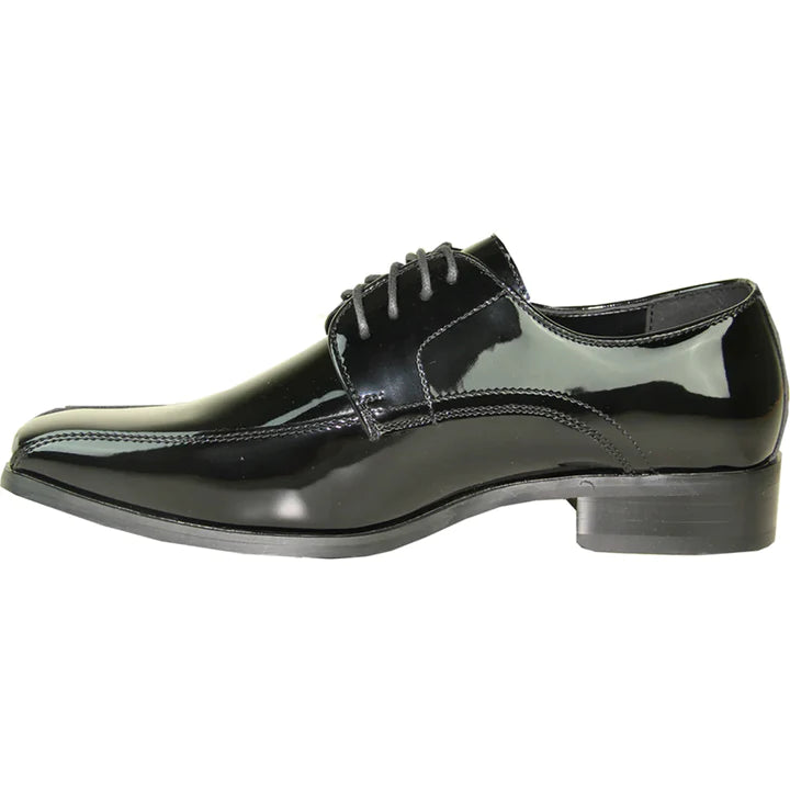 MENS CLASSIC BICYCLE SQUARE POINTY TOE PATENT TUXEDO SHOE IN BLACK