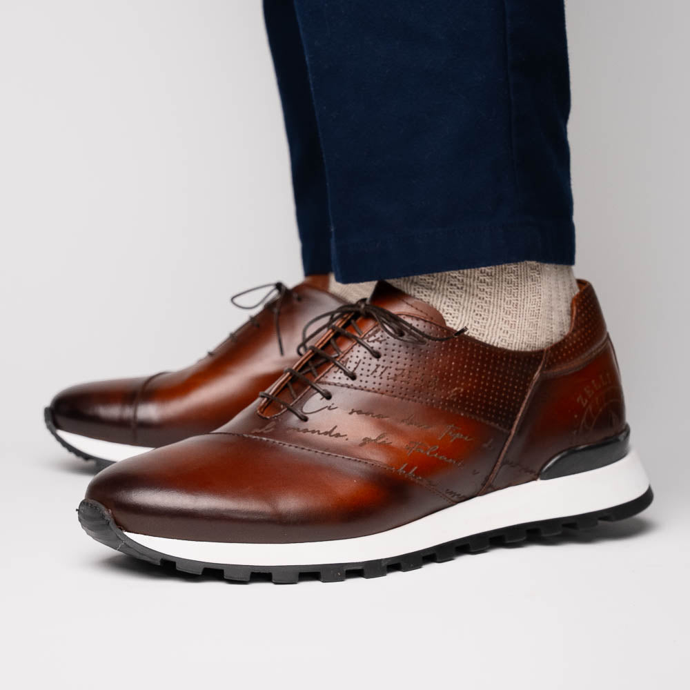 Zelli Testo Burnished Italian Calfskin Dress Sneakers in Brown