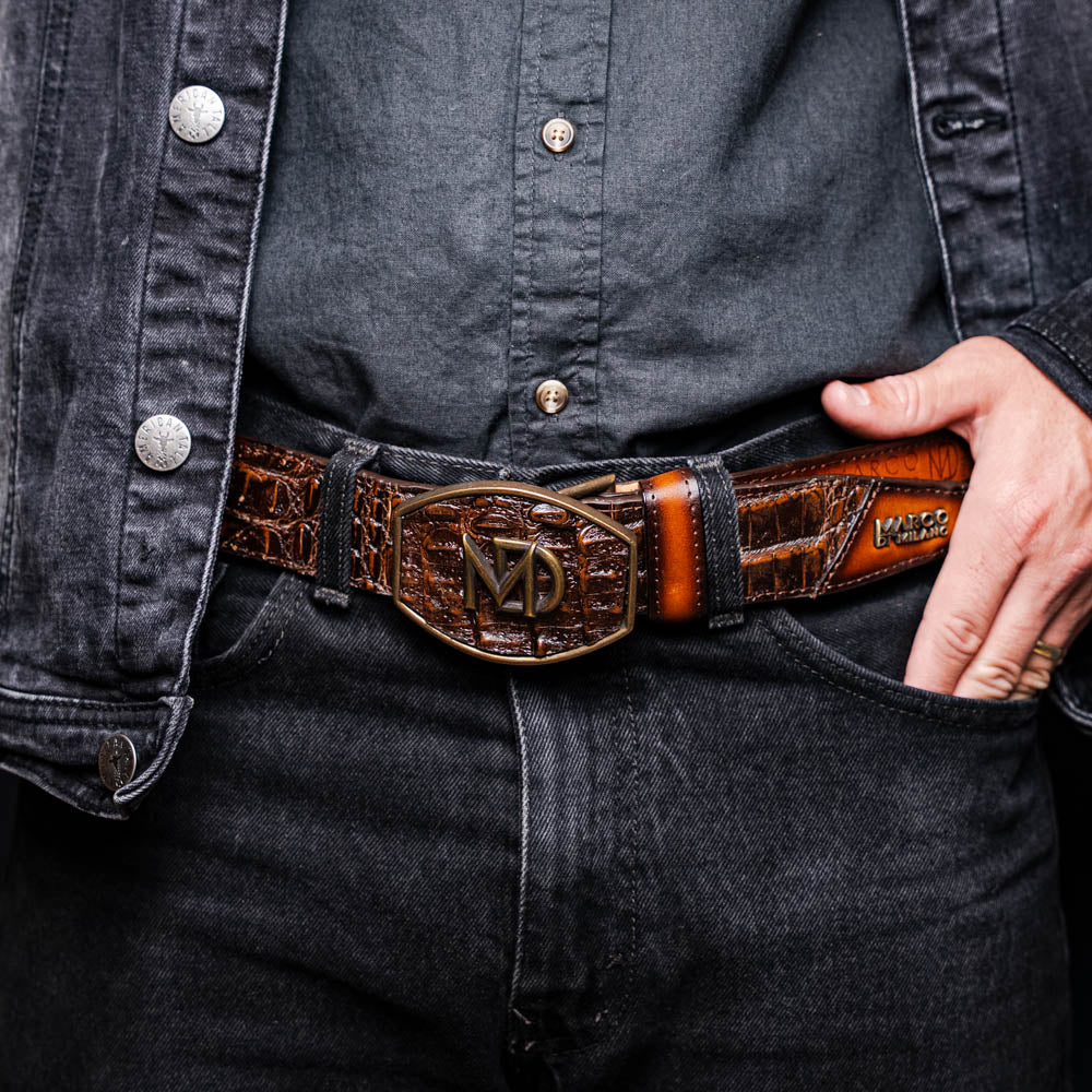 Marco Di Milano Texas Belt: Aged Brown Leather Luxury Shoe - 36