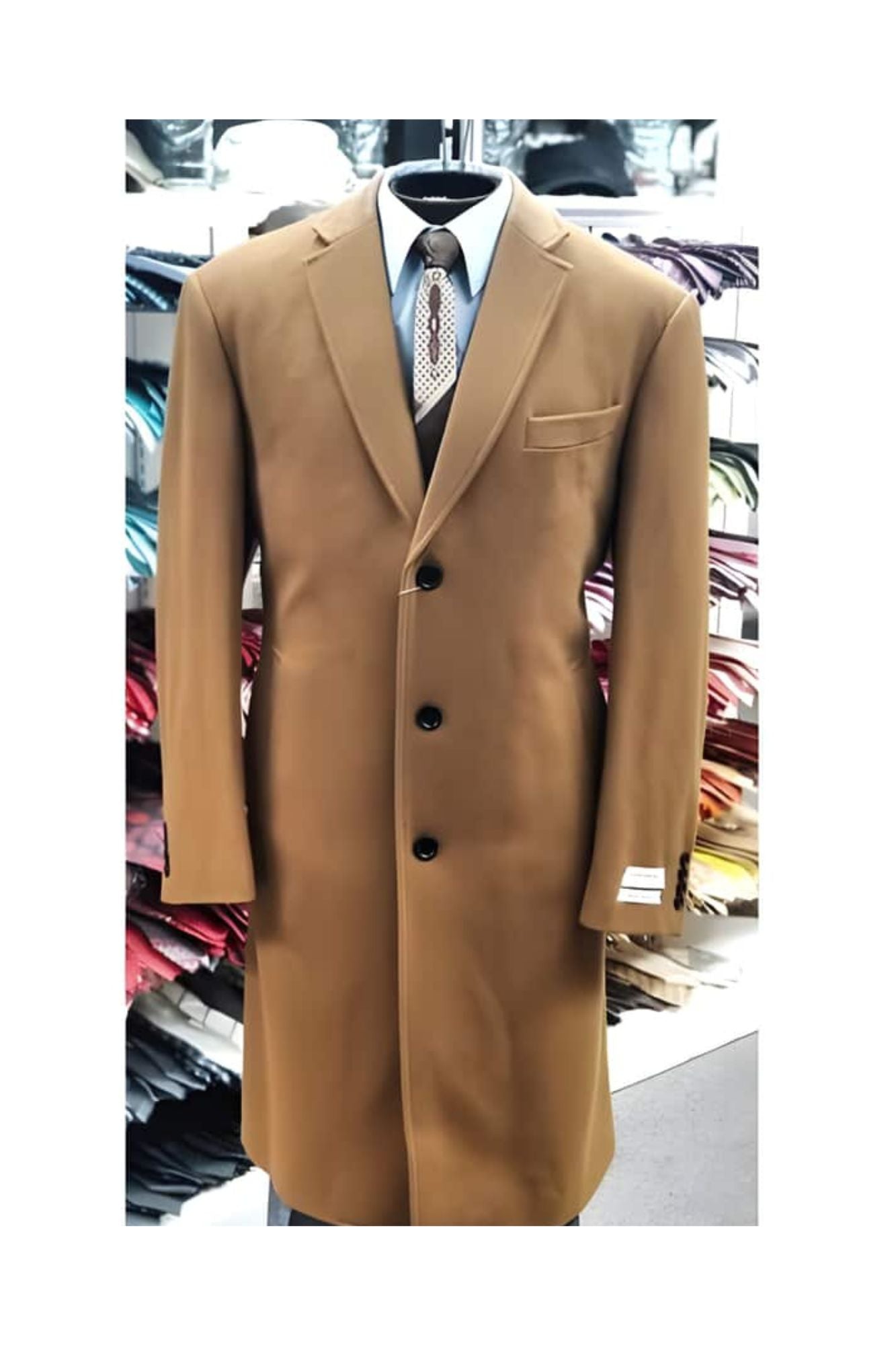 Three Button One Chest Pocket Light Brown - Coffee - Vecuna Color - Mens Topcoat - Coat Size 38