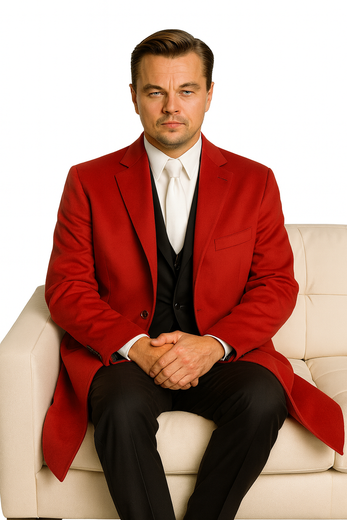 men's Three Buttons Red Wool Fabric Overcoat / Long men's Dress Topcoat - Winter coat $240