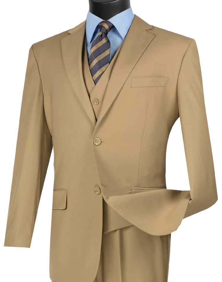 Three Piece Classic Fit Vested Suit Color Khaki - 36 Short  - 30 Waist