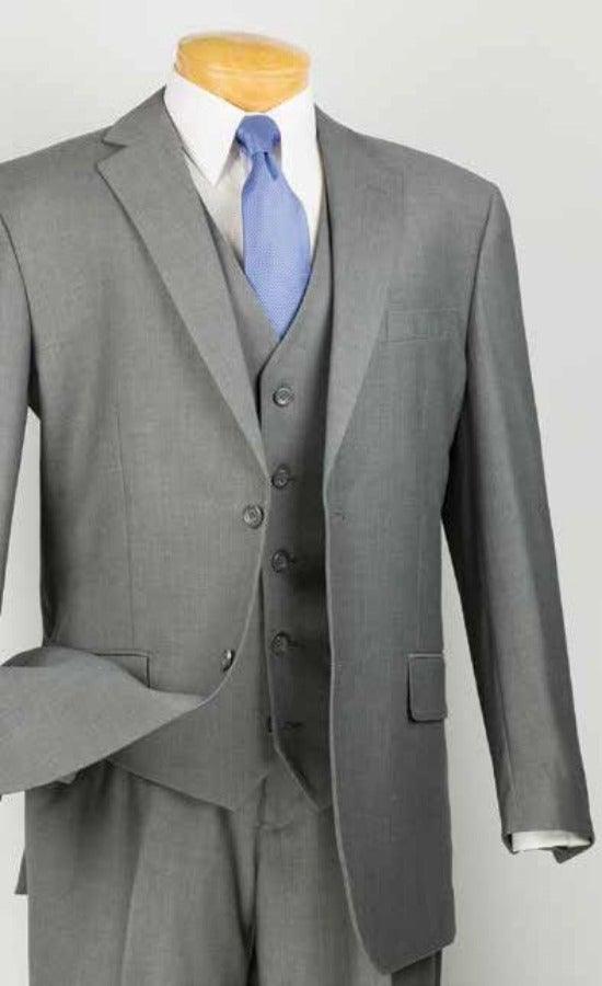 Three Piece Classic Fit Vested Suit Color Medium Gray - 36 Short  - 30 Waist