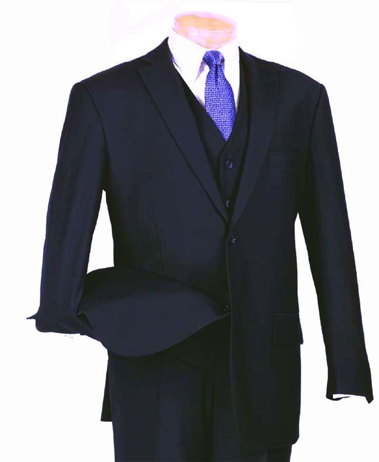 Three Piece Classic Fit Vested Suit Color Navy - 36 Short  - 30 Waist