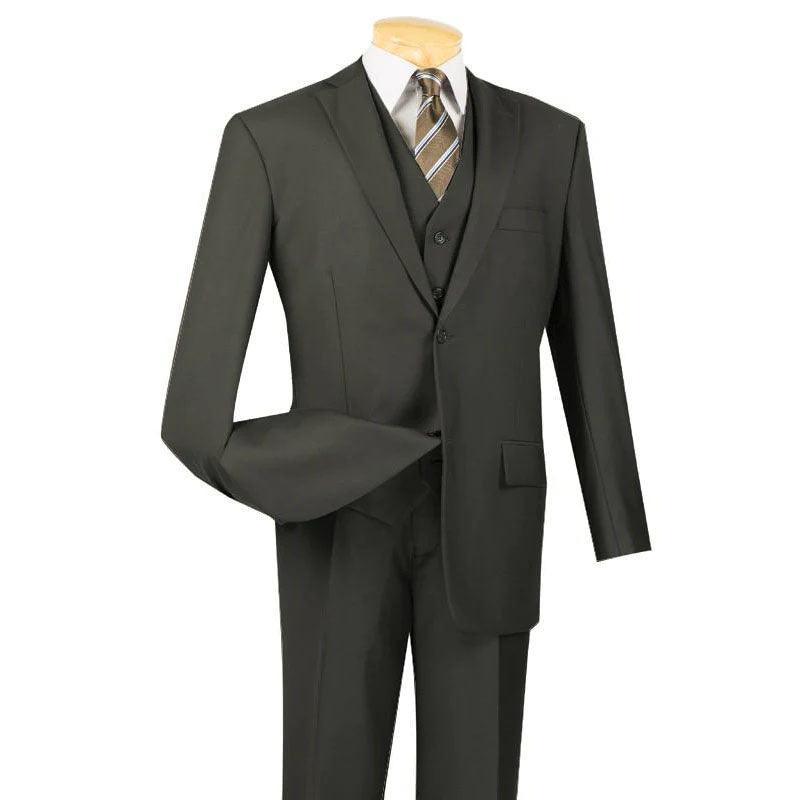 Three Piece Classic Fit Vested Suit Color Olive - 36 Short  - 30 Waist