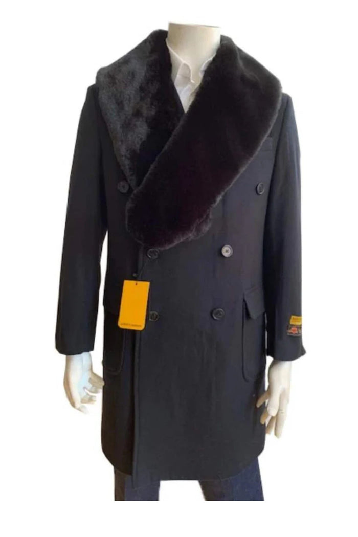 Three Quarter men's Overcoat - Wool And Cashmere Peacoat Double Breasted - Topcoat