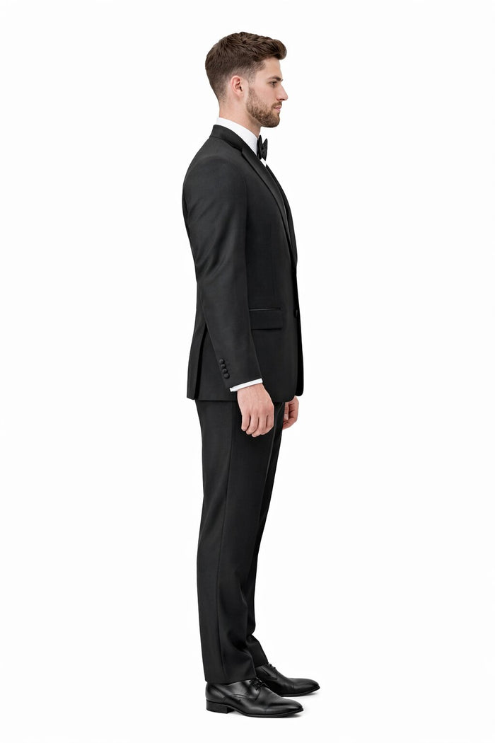 Mens Tiglio Modern Fit Black Wool Tuxedo Classic Satin Lapel Formal Suit