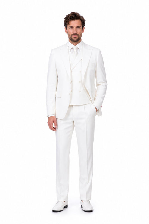 Tiglio Italian Suit - Real Wool Fabric Super 150's San Giovesse off White, Wide Leg Suit & Vest super 150" wool in Color Off White