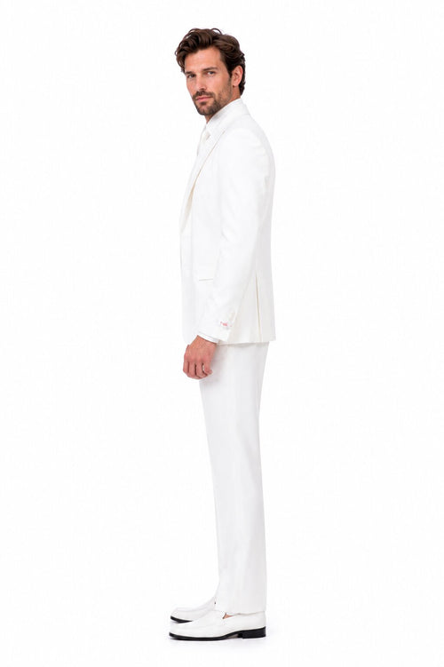 Tiglio Italian Suit - Real Wool Fabric Super 150's San Giovesse off White, Wide Leg Suit & Vest super 150" wool in Color Off White