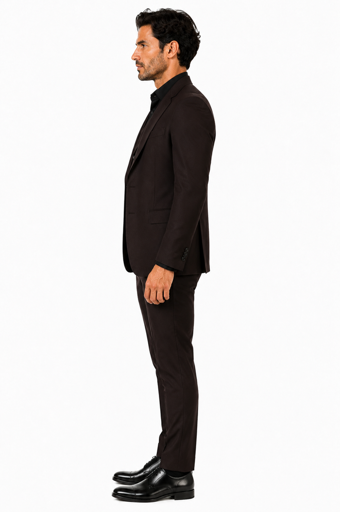 Tiglio Rosso Mens Choclate Brown 3 Piece Suit Double Breasted Vest with Classic 100% Wool Super 150's Fabric - Pleated Pants-New Designer Collection