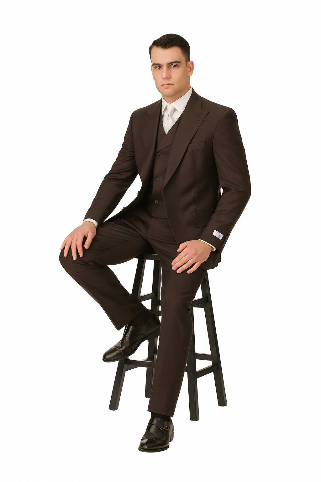 Tiglio Rosso Men’s Choclate Brown 3 Piece Suit –Double Breasted Vest with Classic 100% Wool Super 150's Fabric - Pleated Pants-New Designer Collection - 38 Long + 32 Waist(Adjust 2" Large and amp 4")