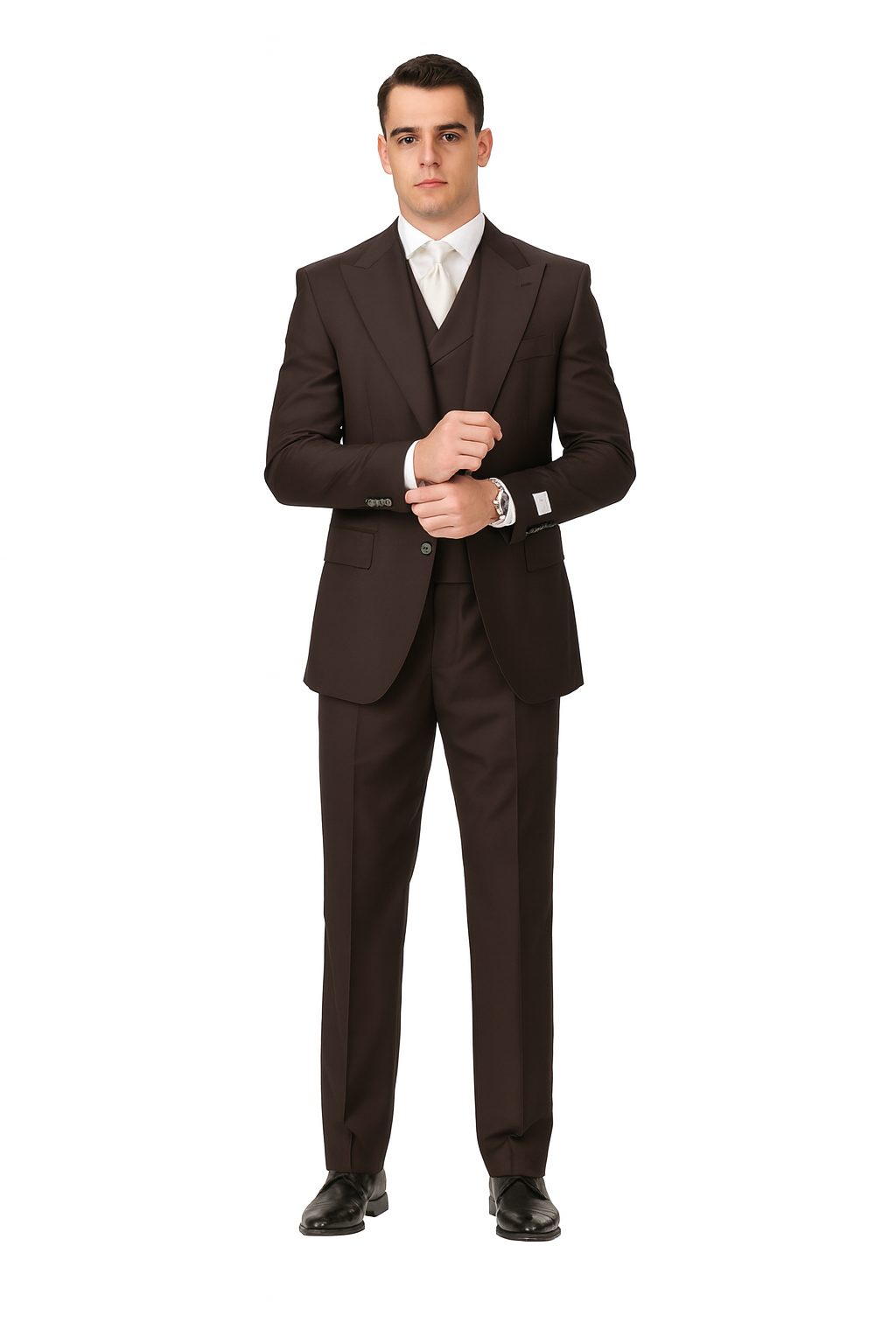 Tiglio Rosso Men’s Choclate Brown 3 Piece Suit –Double Breasted Vest with Classic 100% Wool Super 150's Fabric - Pleated Pants-New Designer Collection - 38 Long + 32 Waist(Adjust 2" Large and amp 4")
